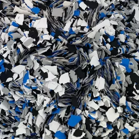Black, gray, blue navy and white epoxy flake of 1/4" for garage, living room, kitchen, bedroom, basement, bathroom, pool