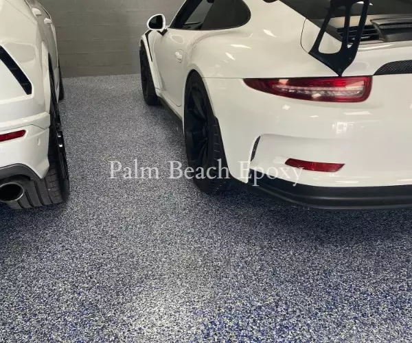 Blue Black And White Epoxy Flake Flooring For Garages 1